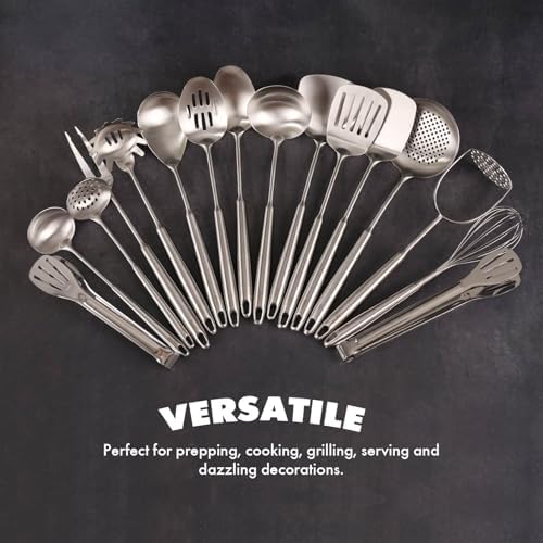 18/10 Stainless Steel Cooking Utensils Set - 16 PCS All Metal Utensils - Image 6