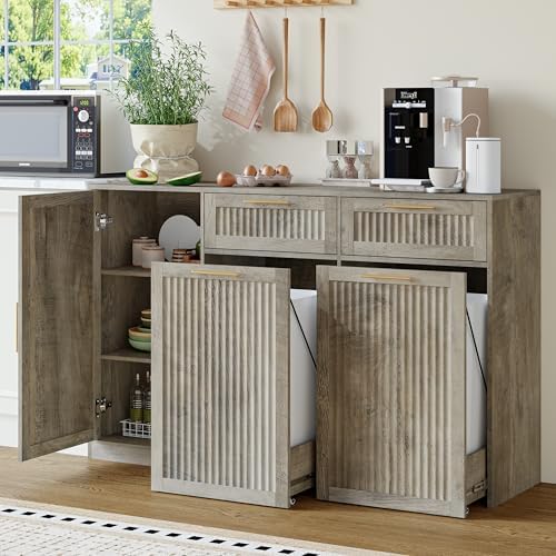 Double 13 Gallon Pull Out Trash Can Cabinet with Storage Cabinet,Wood Grey by JMHDYG