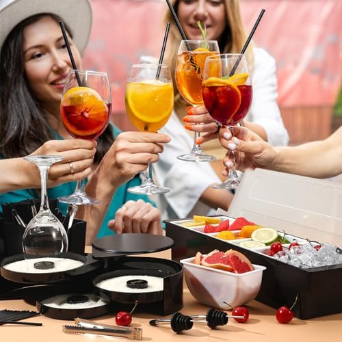 Bartending Supplies - 18" x 12" Bar Mat Garnish Tray with Lid Bar Caddy 3 Tier Bar Glass Rimmer, 2 Plastic Juice Pour Bottles 3 Mini Tongs 12 Classic Liquor Bottle Pourers 500 Cocktail Straws(Black) - Image 6