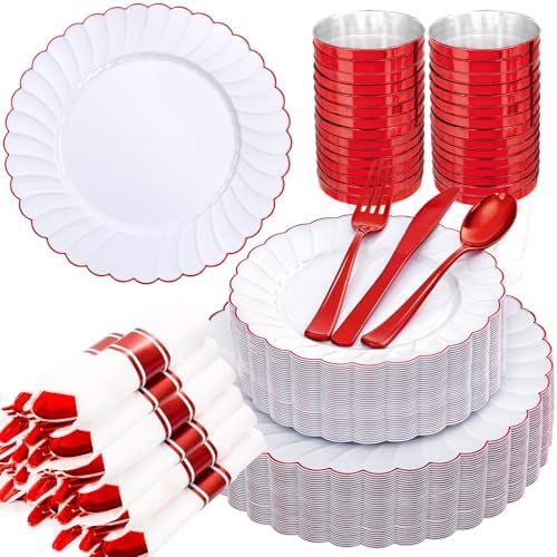YOUBET 350PCS White Scalloped Plastic Plates for Weddings by YOUBET