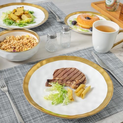 vicrays Ceramic Dinner Plates Set, 10 Inch, Set of 6, Round, Dishwasher Safe, NOT Microwave Safe, Suitable for Steak, Pasta, Home, Party, Restaurant（White with Golden） - Image 4
