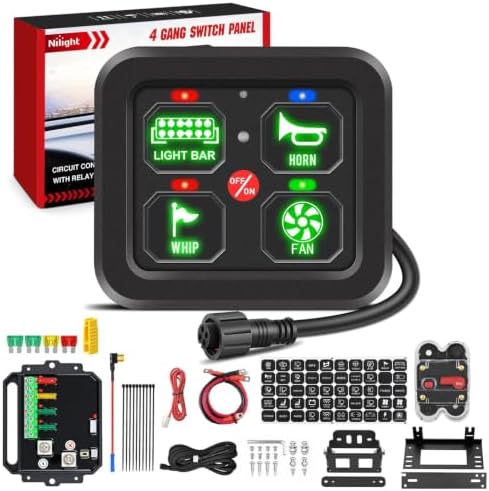 Nilight 4 Gang Switch Panel Green 12V 24V Circuit Control Relay System by Nilight