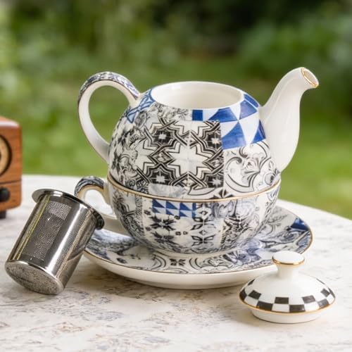 KAMMAK Tea for One Set, Ceramic Teapot, Bone China Tea Set, Cup and Saucer - Image 5