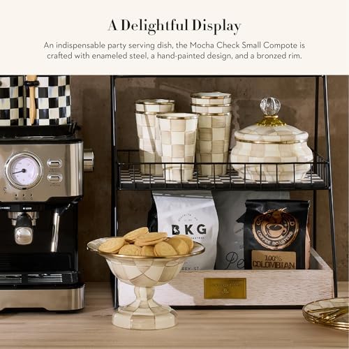 MACKENZIE-CHILDS Enamel Compote, Small, Brown-and-White Mocha Check - Image 2