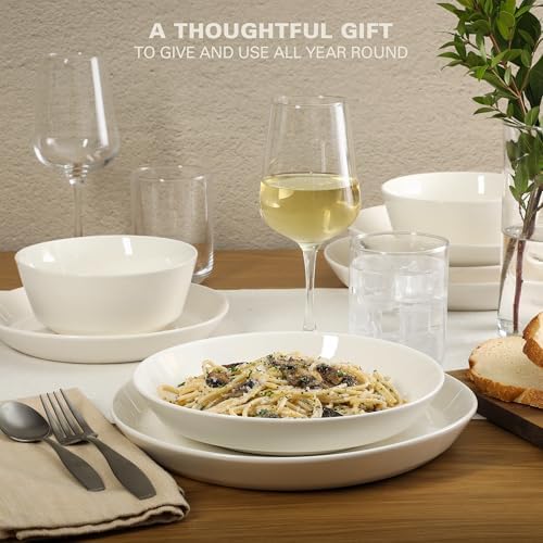 Gibson Home Summer Shades 16 Piece Plates and Bowls Dishes Service for 4 Porcelain Dinnerware Set - White - Image 5