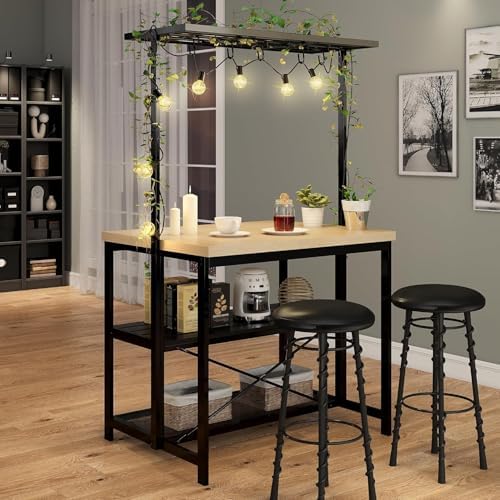 GarveeHome Kitchen Island with Storage, 42''Island Table for Kitchen, Bakers Rack Microwave Oven Stand Shelf with 3 Tier Storage Shelf for Dining Room Living Room, 5 Hooks 42"*28"*72", Natural - Image 6