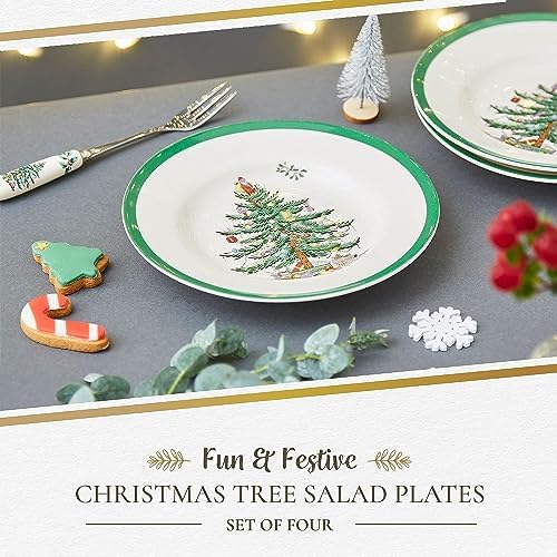 Spode Christmas Tree 7.25" Salad Plates Set of 4 | Stoneware - Dishwasher, Microwave, Freezer Safe | Holiday Dinnerware Décor - Gifting Ideas, Gathering Serveware - Appetizer Dessert Dishes - Image 2