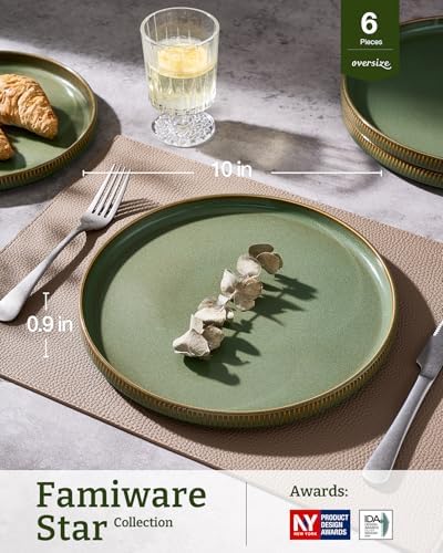 famiware Star 10/8 inches Dinner Plates Set for 6, Capulet Olive - Image 3