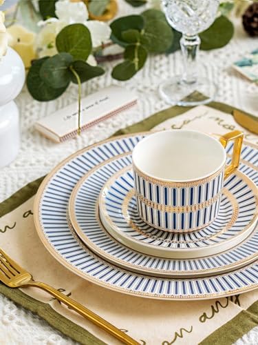 CwlwGO-15 Piece Bone China Tea Cups Sets,British Cups and Saucers Service for 4,Tea/Coffee Cup Set with Teapot Sugar Bowl Cream Pitcher Spoon,Gifts Box. - Image 2