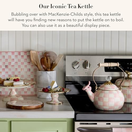 MACKENZIE-CHILDS Whistling Tea Kettle, Pink-and-White Rosy Check - Image 2