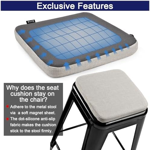 BUYUE Friendly Woven Fabric Magnetic Bar Stool Cushion 1 Piece, Enhanced Anti-Slip Breathable Small Chair Seat Pad for Café Bistro Stackable Metal Stool (Square, Light Grey, 1) - Image 6