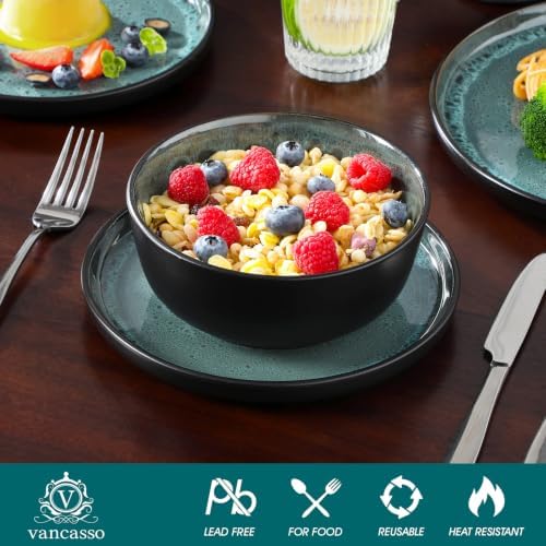 vancasso 18-Piece Gray Green Stoneware Plates and Bowls Set for 6 - Image 4