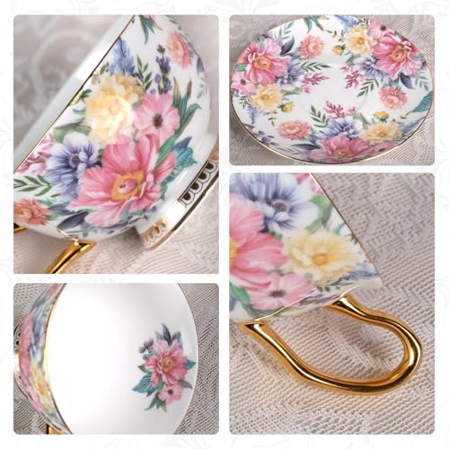 KAMMAK Tea Cups and Saucers Set of 2, Porcelain Coffee Cups, JBE018 - Image 6