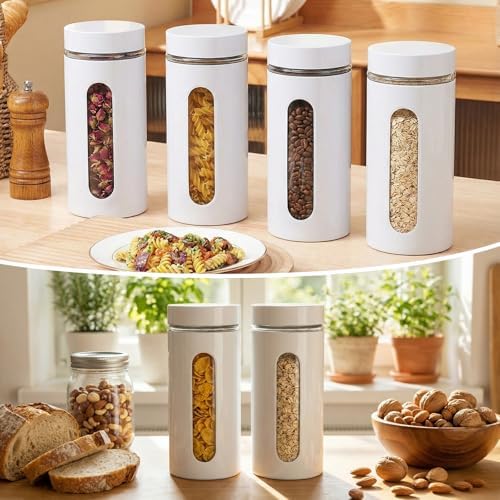 Mimorou 6 Pack 44 oz Airtight Stainless Steel Kitchen Canisters, White - Image 4