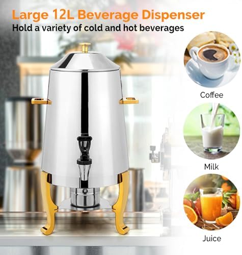 ROVSUN 3.5 Gallon/13L Beverage Dispenser, Stainless Steel Coffee Chafer Urn, Hot & Cold Drinks Dispenser with Fuel Holder for Party Wedding Catering Event, Gold - Image 7