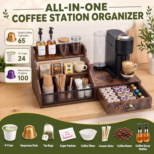 Coffee Station Organizer 3-Tier Syrup Rack with K Cup Holder Drawer - Image 3