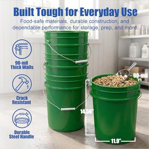 ePackageSupply 5 Gallon Bucket - Food Grade w/Lid BPA-Free, 3 Pack - Green - Image 4