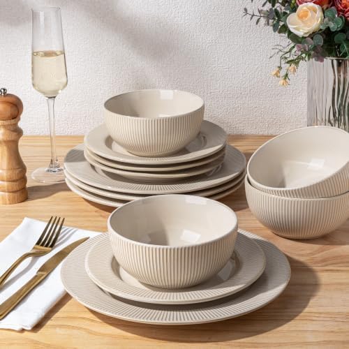 GBHOME Ceramic Dinnerware Sets of 4,12 pcs Plates and Bowls Sets Dishes - Image 6