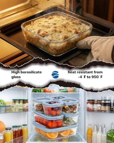 4-Pack Glass Food Storage Containers with Tempered Lids – Borosilicate, Airtight, Oven-Safe (-4°F~950°F), BPA-Free, 1Cup*2 & 2.3Cup*1 & 5.7Cup*1(Light blue) - Image 4