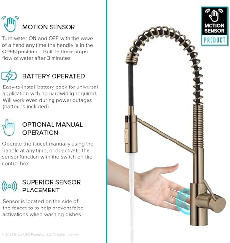 KRAUS Oletto Touchless Sensor Commercial Pull-Down Single Handle Kitchen Faucet with QuickDock Top Mount Assembly in Spot Free Antique Champagne Bronze, KSF-2631SFACB - Image 2