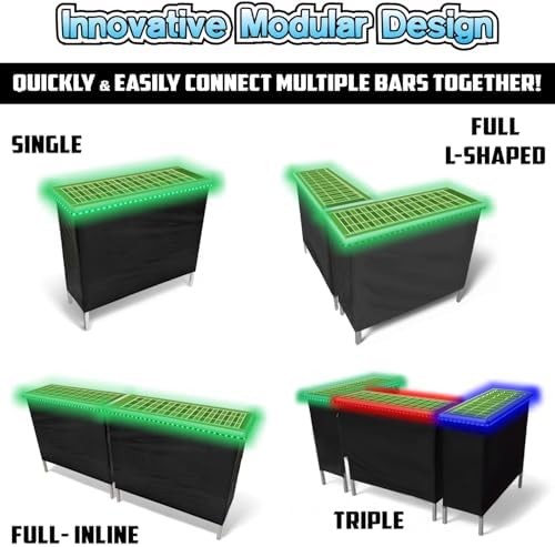 PARTYPONG Folding Portable Double Bar w/LED Lights, Wireless Remote, 2 Bar Skirts, Storage Shelf, & Carrying Case - Football - Image 3
