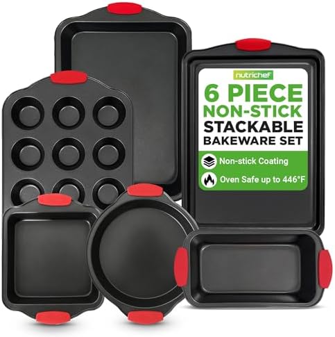 NutriChef Baking Pans Set - 6 Piece Bakeware with Nonstick Carbon Steel for Easy Release and Cleanup, Durable and Versatile Design, Includes Cookie Sheet, Loaf Pan, Muffin Tin & More by NutriChef%E2%84%A2Kitchen