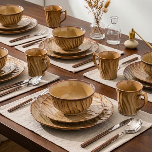 Ceramic Dinnerware Sets for 4, 16 pcs Plates and Bowls Sets, Reactive Glaze Ceramic Dish Set, Scratch Resistant, Microwave & Dishwasher Safe, Highly Chip and Crack Resistant Dishware sets, Honey Amber - Image 7