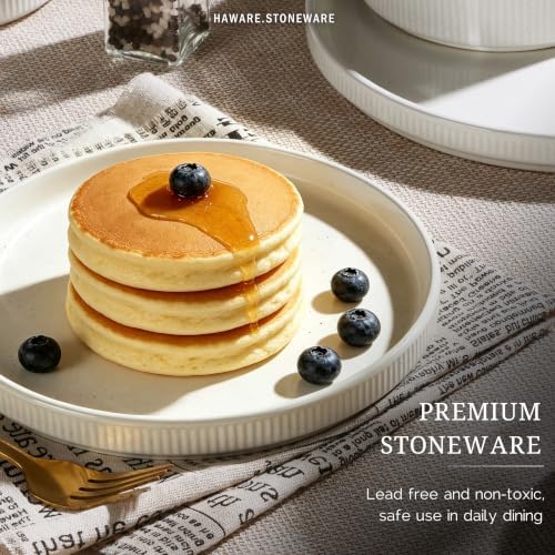 HaWare Dinnerware Sets, Plates and Bowls Set for 2, Speckled Ivory White - Image 6