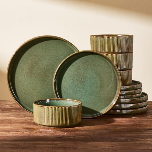 Dinnerware Set for 4, Reactive Glaze Plates and Bowls Sets by FamiwarePremium