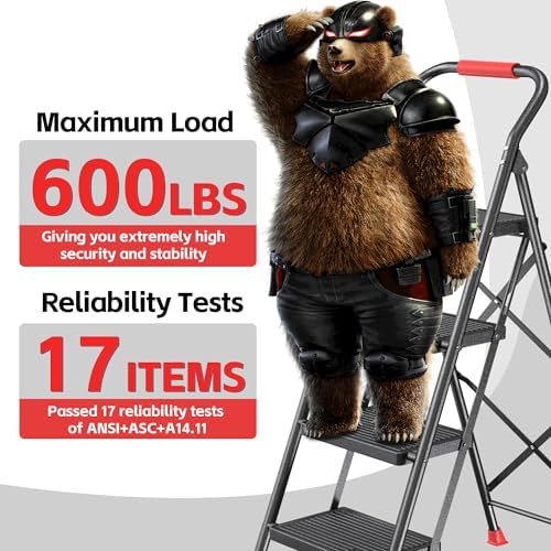 Step Ladder Foldable Folding Stool - for Home Adults Kitchen 4 Stepping Extension Tall Heavy Duty with Handrails - Closet Stepstool Stair Ladders Extendable Stepladder for Indoor House 600Lbs - Image 2