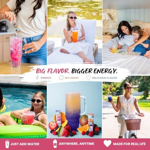The Loaded Tea Shop Energy Drink Mix Sticks, Variety 20 Pack, Sugar-Free, Zero Calories, 200mg Natural Caffeine, No Artificial Colors/Flavors, Powder Packets w/B Vitamins - Energy Drink Alternative - Image 6