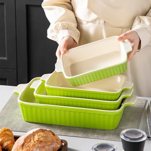 MALACASA Ceramic Baking Dishes Set of 4, Deep Casserole Dish, Green - Image 6