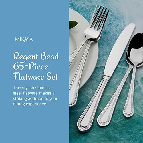 Mikasa Regent Bead 65-Piece Flatware Set for 12, 18/10 Stainless Steel Silverware with Beaded Teardrop Handles, Includes Serving Utensils, Dishwasher Safe - Image 3