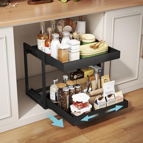 Golener 2-Tier Expandable Pull Out Cabinet Organizer, Cabinet Drawers, 16"D by Golener