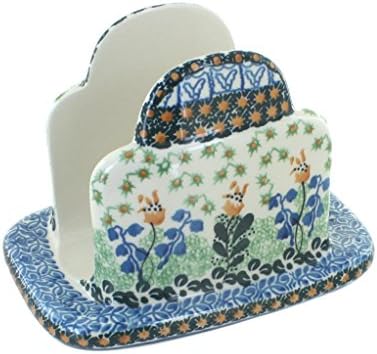 Blue Rose Polish Pottery - Yellow Lily of the Valley Napkin Holder - 5" x 6.5" - Ceramic Napkin Holders, Decorative Dining Table Accessories by BlueRosePottery