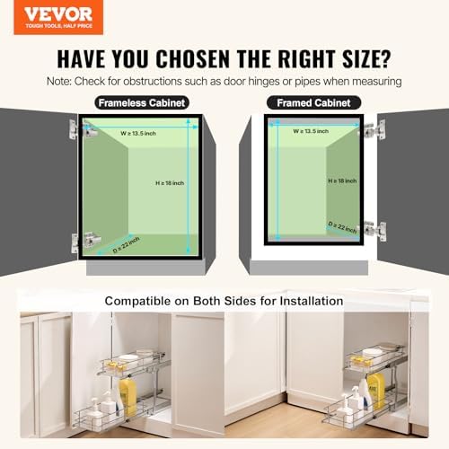 VEVOR Pull Out Cabinet Organizer, 12"W x 21"Dx15.2"H Heavy Duty Slide Out Pantry Shelves, Chrome-Plated Steel Roll Out Drawers for Home,13.5"Wx22"Dx19"H Inside Kitchen Cabinet, Bathroom, Under Sink - Image 2