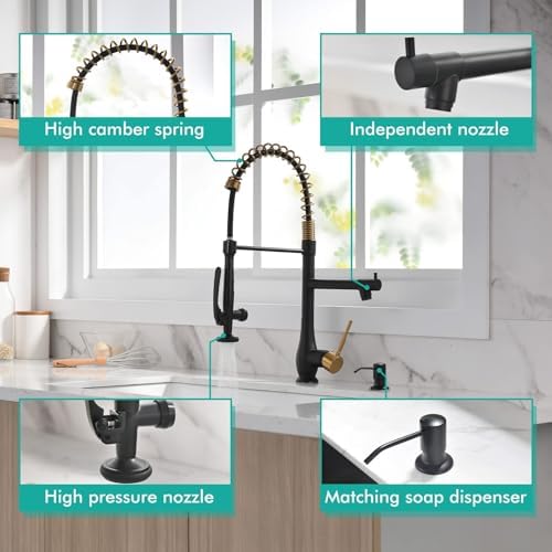 GIMILI Black Gold Commercial Kitchen Sink Faucet with Soap Dispenser - Image 3