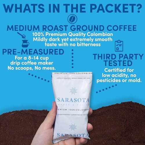 Coffee Packets – 100% Colombian Medium Roast Ground Coffee, Low Acid Mold Free 2 oz Packs for 12 Cup Brewers, Pre-Measured Fractional Packs, 12 Count Box – Sarasota - Image 5