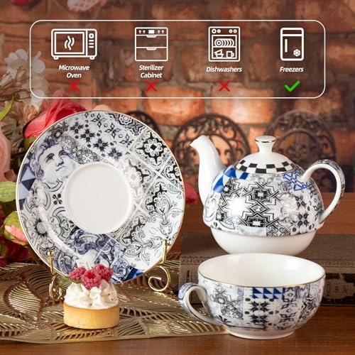 KAMMAK Tea for One Set, Ceramic Teapot, Bone China Tea Set, Cup and Saucer - Image 7