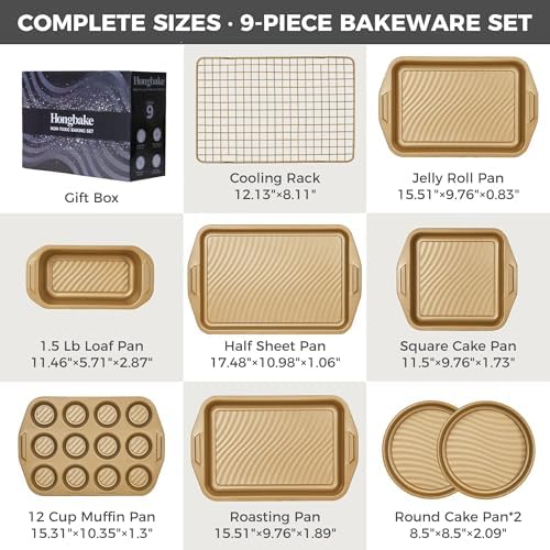 9-Piece Nonstick Bakeware Set, Non-Toxic Baking Pans Set, Gold - Image 6