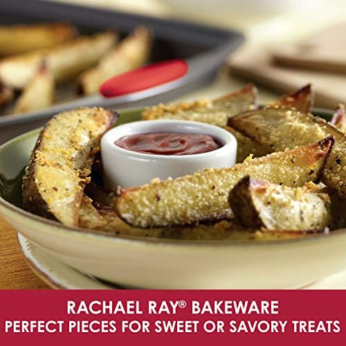Rachael Ray Bakeware Nonstick Cookie Pan Set, 3-Piece, Gray with Red Grips - Image 4