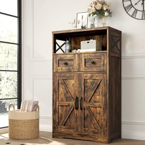 Farmhouse Storage Cabinet with Drawers, Small Kitchen Pantry Cabinet, Brown by Befrases