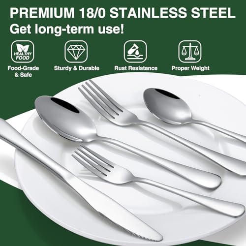 60-Piece Silverware Set with Organizer,AIVIKI Stainless Steel Flatware Set for 12,Cutlery Utensil Sets for Home Restaurant,Tableware Set Include forks spoons and knives,Mirror Polished,Dishwasher Safe - Image 2