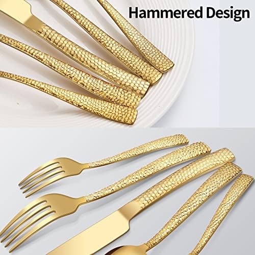 Remoxye 40-Piece Silverware Set, Gold Hammered Stainless Steel Flatware Sets for 8, Food-Grade Tableware Set, Including Fork Knife Spoon Set, Durable Home Kitchen Cutlery Sets, Dishwasher Safe, RX357 - Image 5