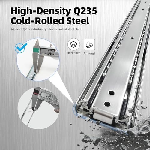 Thickened 200Lbs Heavy Duty Drawer Slides 1 Pair 26 Full Extension Ball Bearing Sliding Rails Kitchen Cabinet RV Runners Shelf Tool Box Tracks Glides (1/2" Thick, 26" L) - Image 3