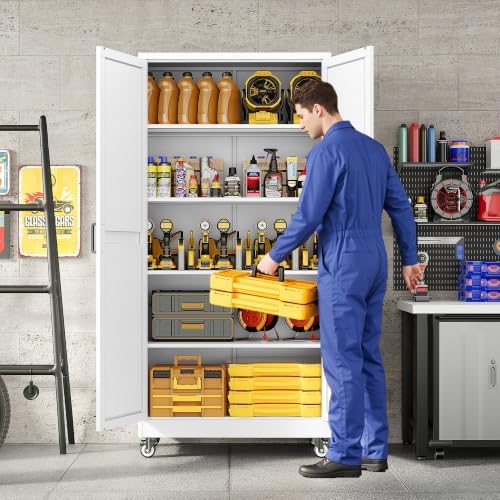 75"Metal Garage Storage Cabinets with Wheels & Adjustable 4 Shelves - Image 2