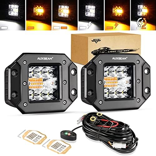 Auxbeam 5 Inch Pod Lights 72W White Amber Strobe Offroad Flush Mount Light by Auxbeam