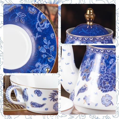KAMMAK Tea for One Set, Ceramic Teapot, Bone China Tea Set, Cup and Saucer - Image 3