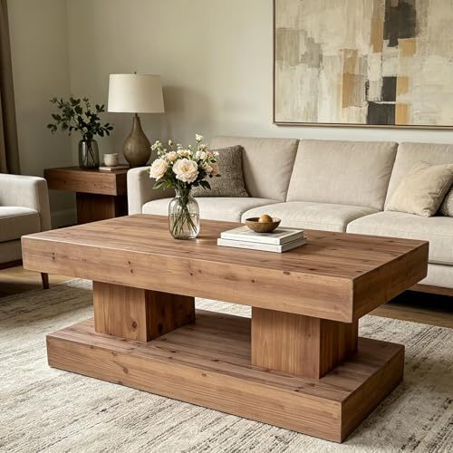 Rustic Solid Wood Coffee Table for Living Room, Big Rectangle Coffee Table by Unknown