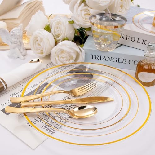 DaYammi 350PCS Clear Gold Plastic Dinnerware Set for 50 Guests - Image 2